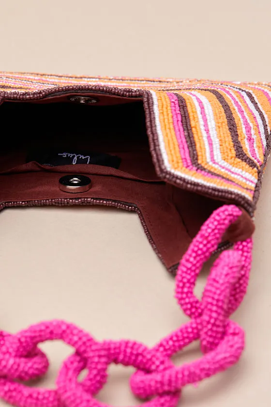 Babe Attitude Brown Pink and Orange Striped Chain Handle Bag sold by Lulus product image thumbnail 3