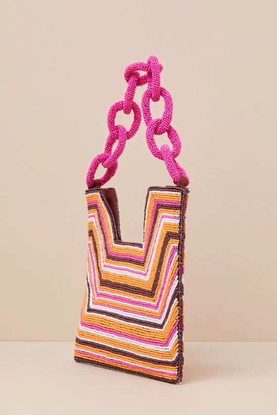 Babe Attitude Brown Pink and Orange Striped Chain Handle Bag sold by Lulus product image thumbnail 4