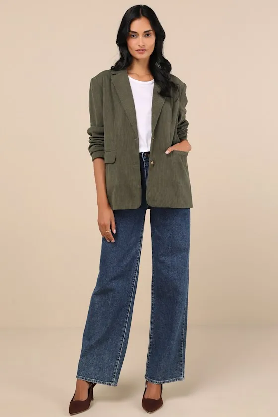 Darling Academic Olive Green Corduroy Oversized Blazer sold by Lulus product image thumbnail 3