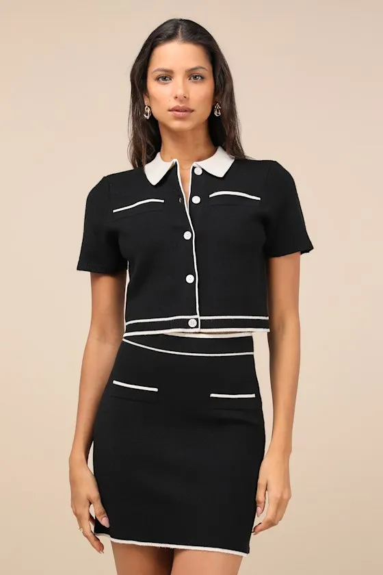 Upscale Look Black and Ivory Knit Collared Two-Piece Mini Dress sold by Lulus product image thumbnail 2