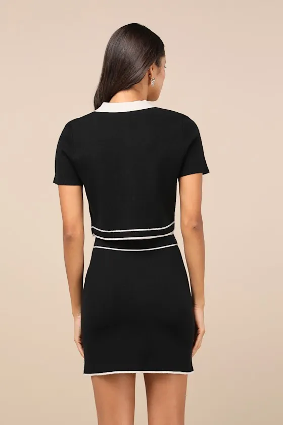 Upscale Look Black and Ivory Knit Collared Two-Piece Mini Dress sold by Lulus product image thumbnail 3
