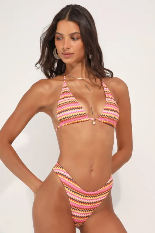 Waves of Fun Pink Multi Chevron Low-Rise Bikini Bottoms sold by Lulus