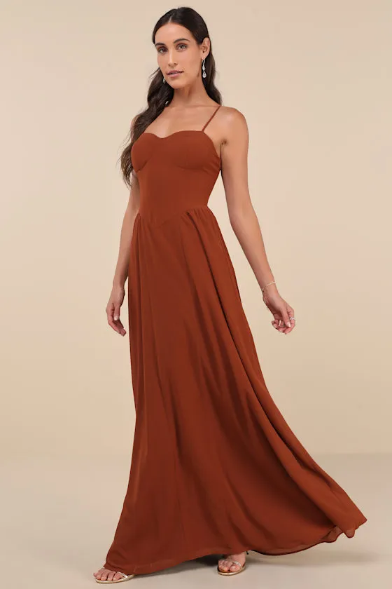 Exuding Excellence Brown Sleeveless Bustier Maxi Dress sold by Lulus product image thumbnail 3