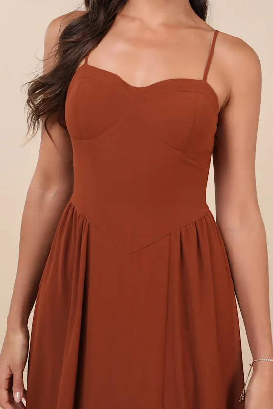 Exuding Excellence Brown Sleeveless Bustier Maxi Dress sold by Lulus product image thumbnail 4