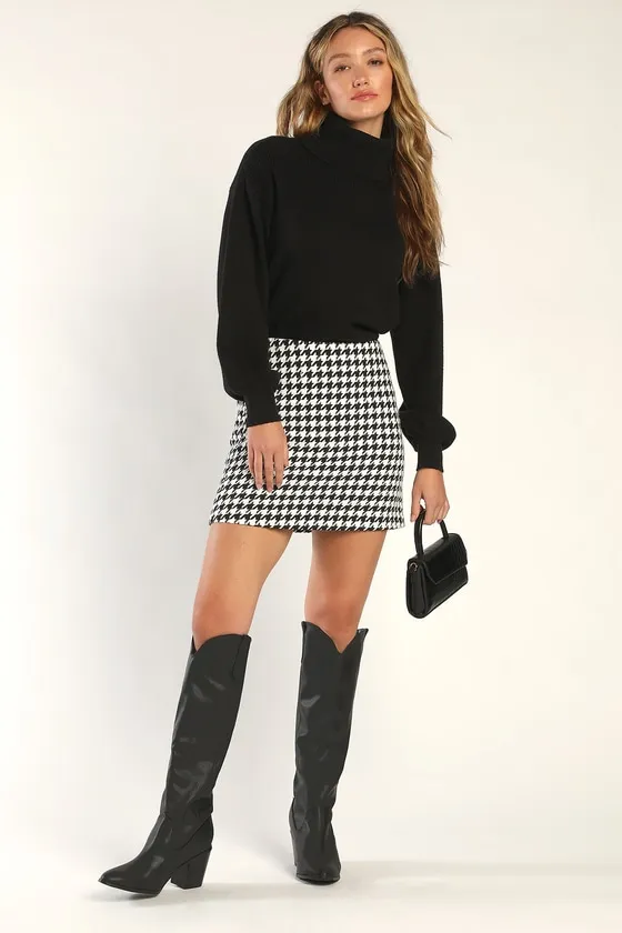 Preppy Poise Black and White Houndstooth Mini Skirt sold by Lulus product image thumbnail 2