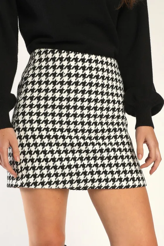 Preppy Poise Black and White Houndstooth Mini Skirt sold by Lulus product image thumbnail 3