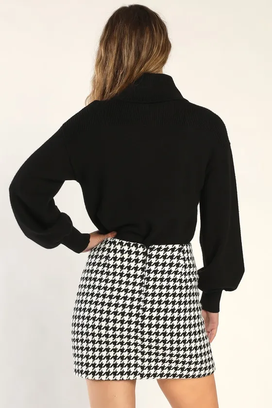 Preppy Poise Black and White Houndstooth Mini Skirt sold by Lulus product image thumbnail 4