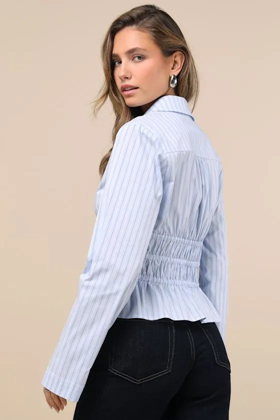 Polished Essence Blue Striped Collared Tie-Front Top sold by Lulus product image thumbnail 2