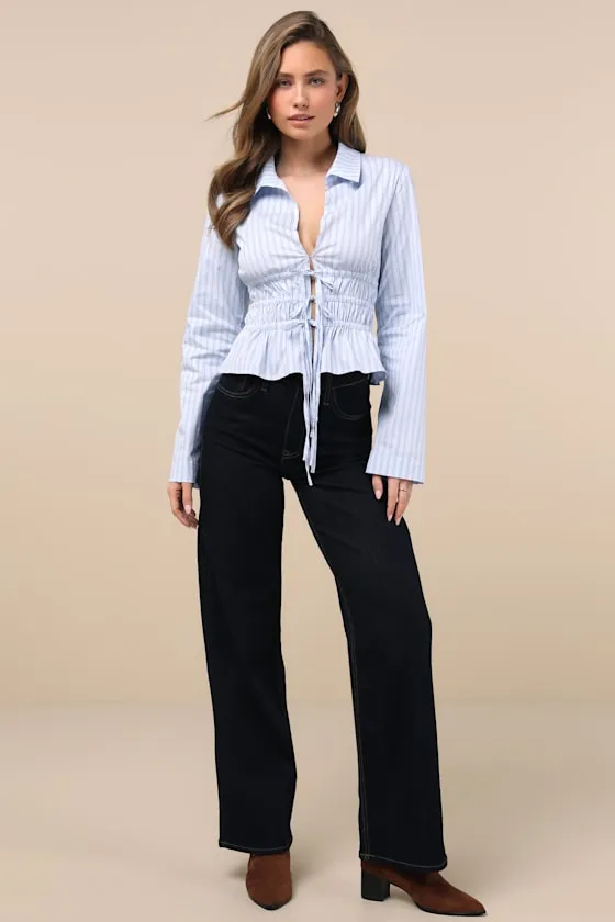 Polished Essence Blue Striped Collared Tie-Front Top sold by Lulus product image thumbnail 3