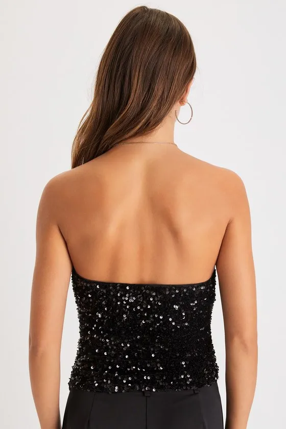 Sparkling Influence Black Velvet Sequin Strapless Crop Top sold by Lulus product image thumbnail 3