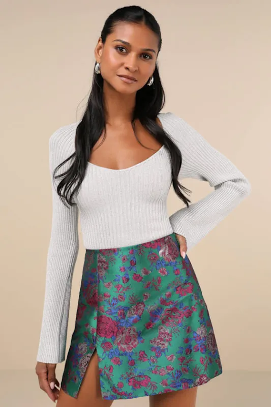 Noteworthy Charisma Emerald Floral Mini Skirt sold by Lulus