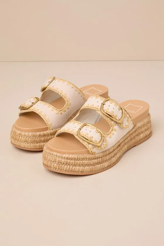 Wanika Sand Nubuck Leather Raffia Buckled Slide Sandals sold by Lulus product image thumbnail 2