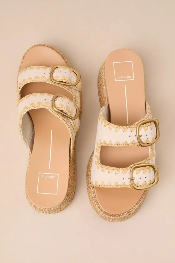 Wanika Sand Nubuck Leather Raffia Buckled Slide Sandals sold by Lulus product image thumbnail 3