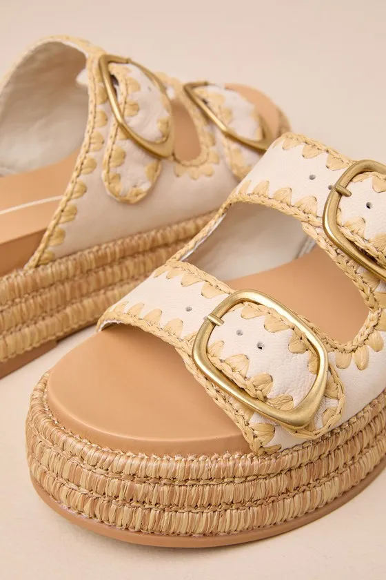 Wanika Sand Nubuck Leather Raffia Buckled Slide Sandals sold by Lulus product image thumbnail 4