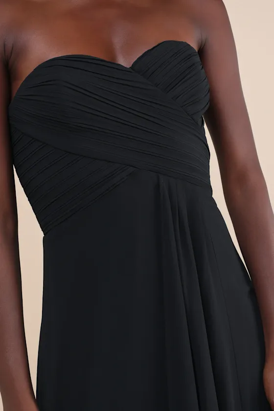 Splendid Aura Black Chiffon Pleated Strapless Maxi Dress sold by Lulus product image thumbnail 3
