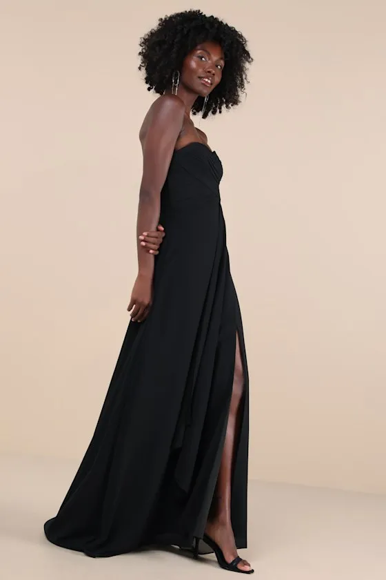 Splendid Aura Black Chiffon Pleated Strapless Maxi Dress sold by Lulus product image thumbnail 4