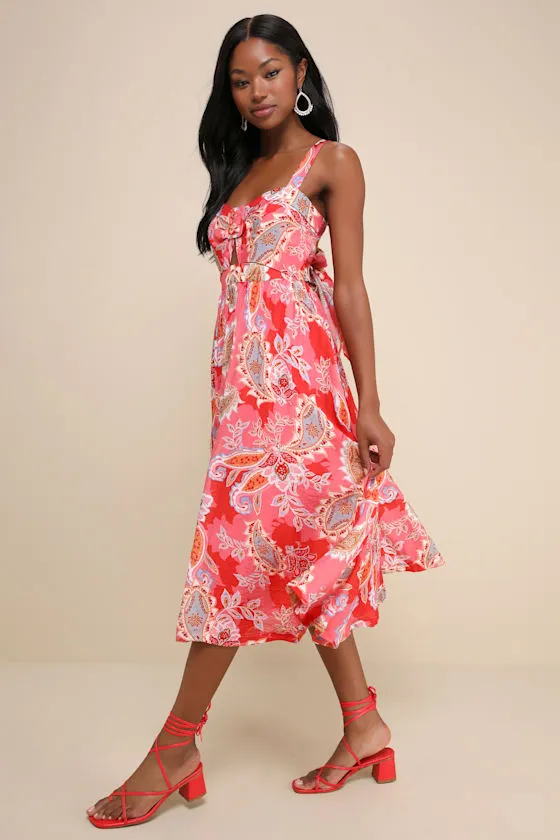 Impeccable Aura Pink Paisley Print Cutout Buckle Midi Dress sold by Lulus product image thumbnail 2