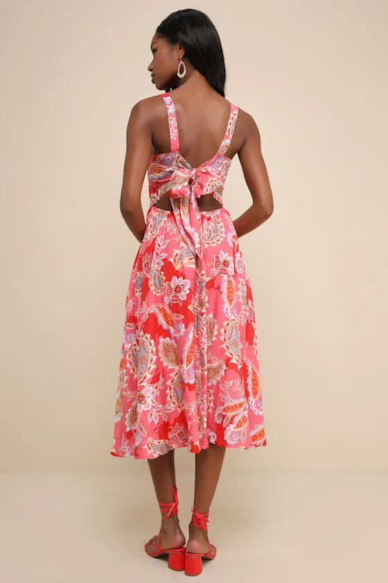 Impeccable Aura Pink Paisley Print Cutout Buckle Midi Dress sold by Lulus product image thumbnail 3