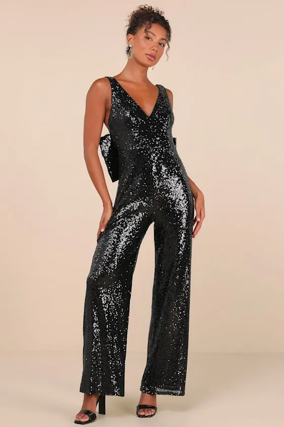 Feeling Sparkly Black Sequin Bow Wide-Leg Jumpsuit sold by Lulus product image thumbnail 2