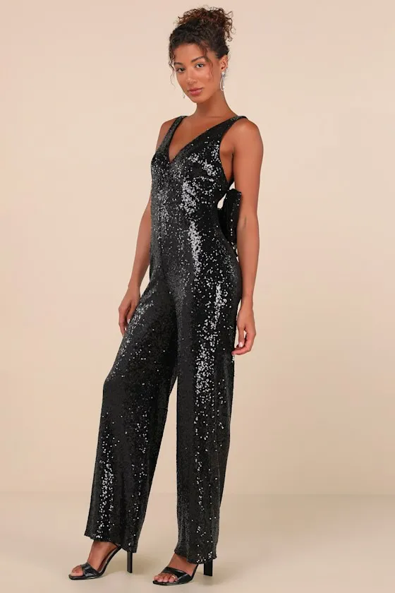Feeling Sparkly Black Sequin Bow Wide-Leg Jumpsuit sold by Lulus product image thumbnail 3