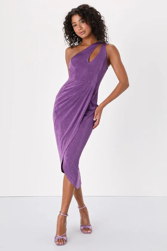 Fabulous Forever Purple One-Shoulder Cutout Tulip Midi Dress sold by Lulus
