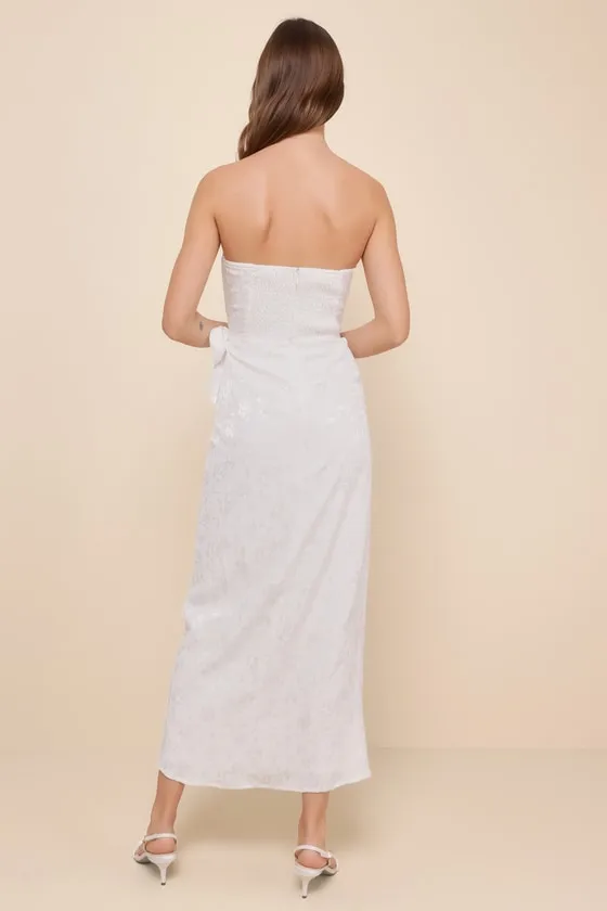 Adoring Praise Ivory Satin Jacquard Strapless Bustier Midi Dress sold by Lulus product image thumbnail 3