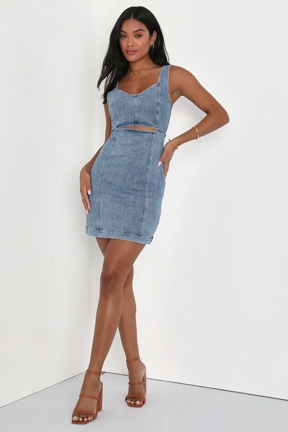 Charming Edge Light Blue Denim Cutout Mini Dress sold by Lulus product image thumbnail 2