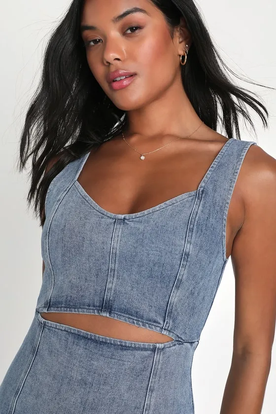 Charming Edge Light Blue Denim Cutout Mini Dress sold by Lulus product image thumbnail 3