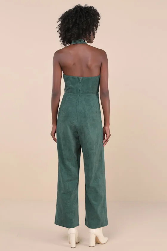 Charming Agenda Dark Green Corduroy Halter Jumpsuit sold by Lulus product image thumbnail 2