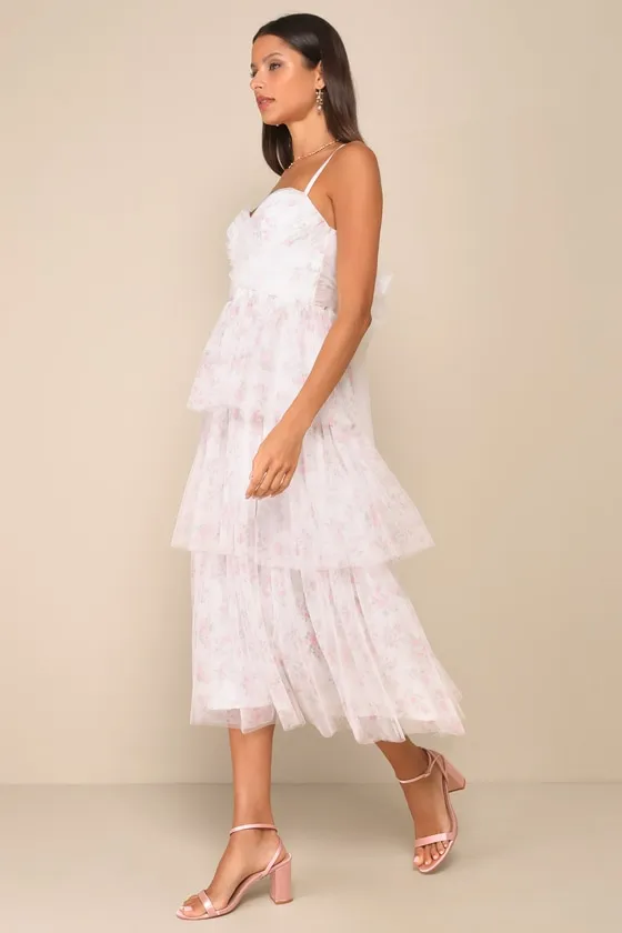 Romantic Babe White Floral Mesh Sleeveless Midi Dress sold by Lulus product image thumbnail 4