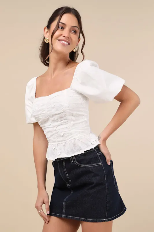 Instantly Perfect White Embroidered Puff Sleeve Top sold by Lulus