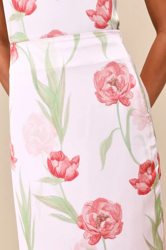 Exceptional Darling Blush Pink Floral Satin High-Rise Midi Skirt sold by Lulus product image thumbnail 4
