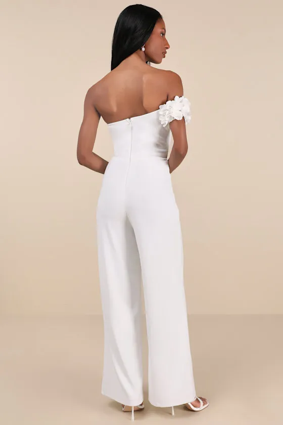 Damara White Floral Applique One-Shoulder Jumpsuit sold by Lulus product image thumbnail 2
