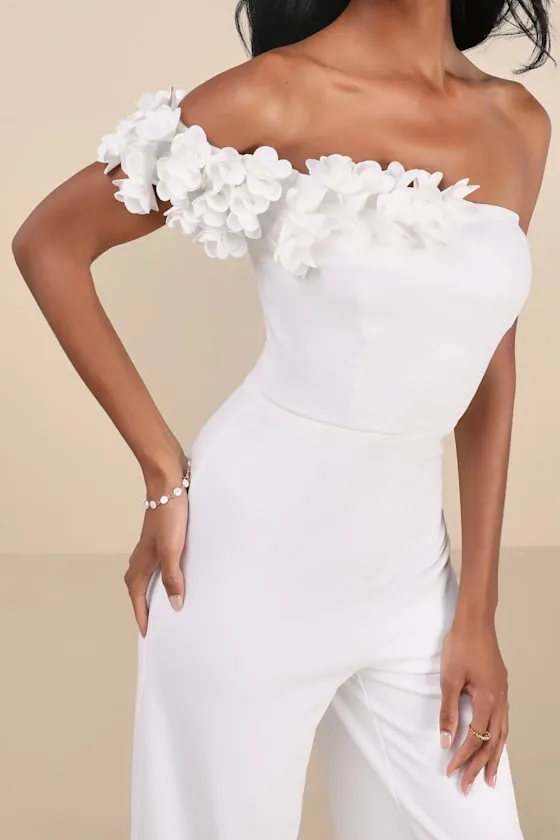 Damara White Floral Applique One-Shoulder Jumpsuit sold by Lulus product image thumbnail 3