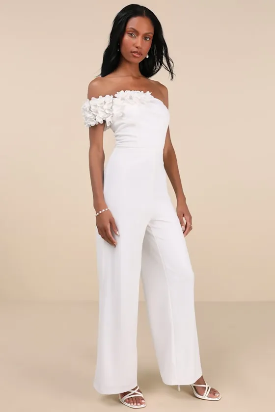 Damara White Floral Applique One-Shoulder Jumpsuit sold by Lulus product image thumbnail 4