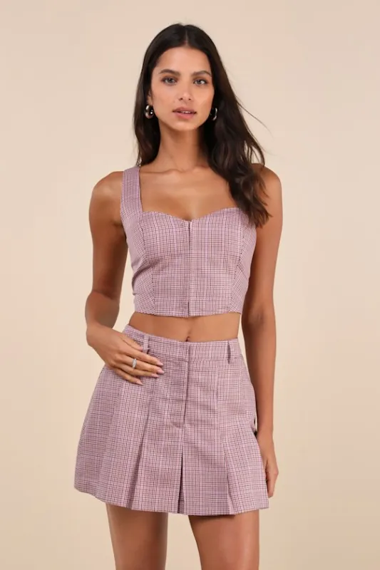 Cute Perception Pink Plaid Cropped Bustier Tank Top sold by Lulus