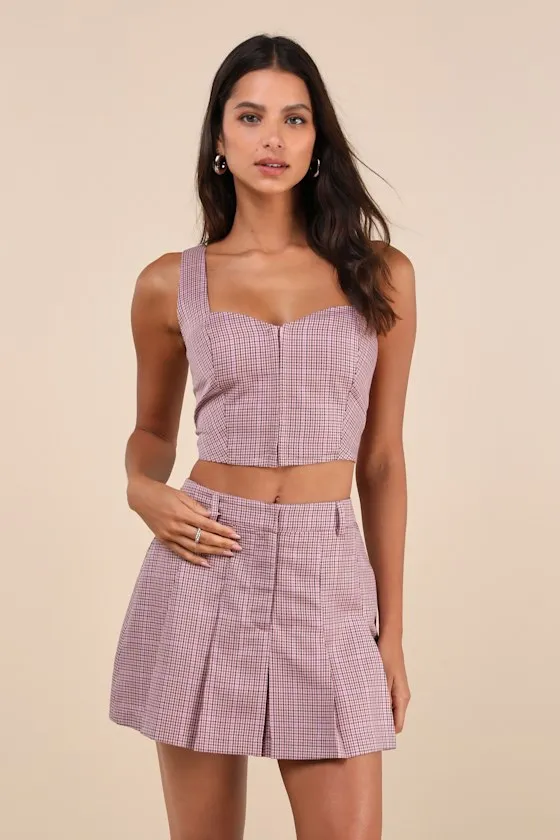 Cute Perception Pink Plaid Cropped Bustier Tank Top sold by Lulus