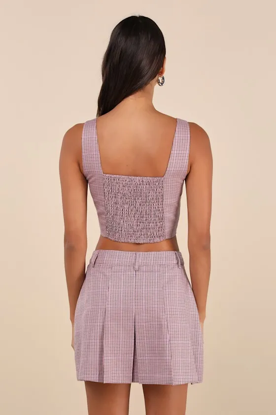 Cute Perception Pink Plaid Cropped Bustier Tank Top sold by Lulus product image thumbnail 2