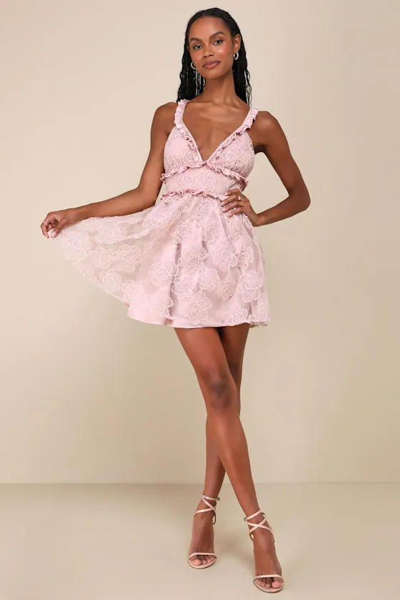 Delightfully Precious Mauve Mesh Embroidered Ruffled Mini Dress sold by Lulus