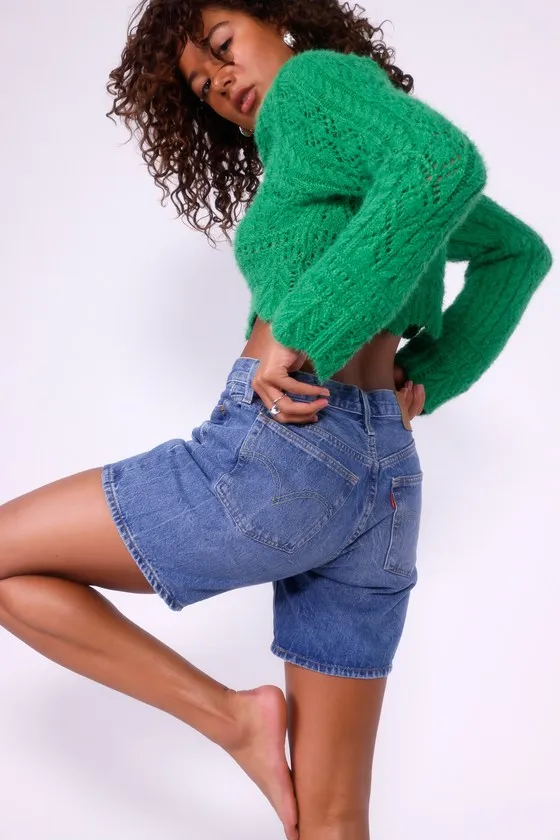 501 Mid Thigh Medium Wash High-Rise Denim Shorts sold by Lulus