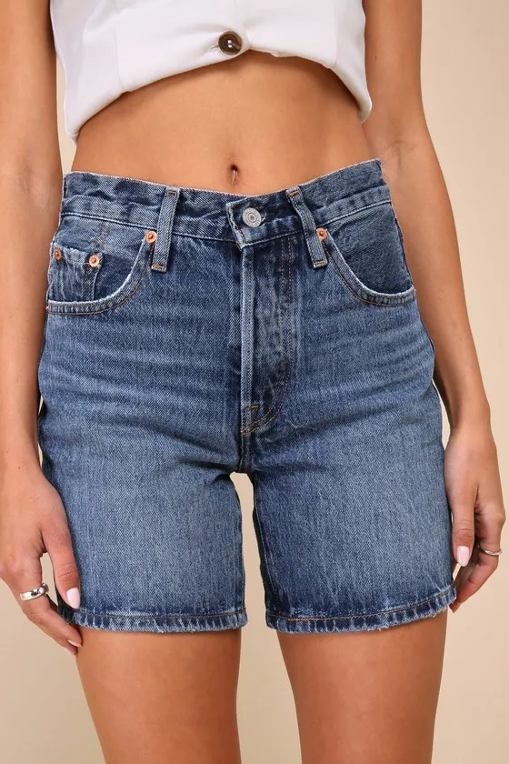 501 Mid Thigh Medium Wash High-Rise Denim Shorts sold by Lulus product image thumbnail 4