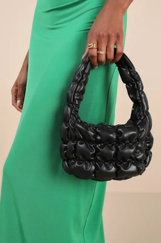 Ricky Black Quilted Puffer Shoulder Bag sold by Lulus