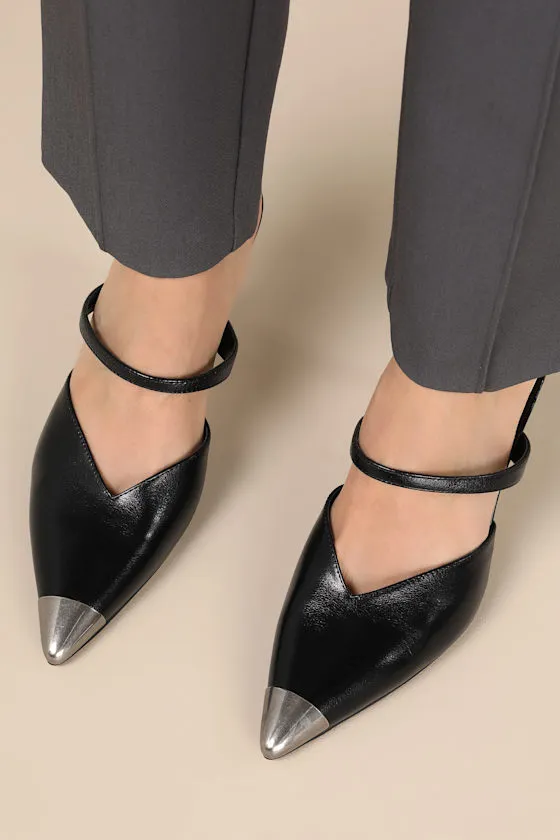 Kanika Toe Cap Midnight Leather Pointed-Toe Mule Pumps sold by Lulus product image thumbnail 3