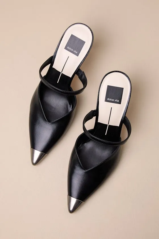 Kanika Toe Cap Midnight Leather Pointed-Toe Mule Pumps sold by Lulus product image thumbnail 4
