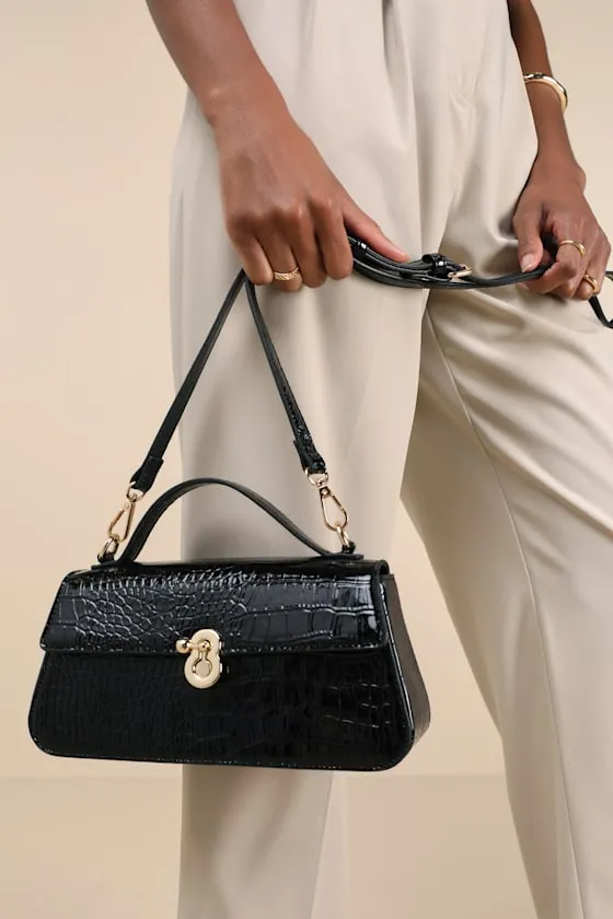 Gretel Black Croc-Embossed Crossbody Bag sold by Lulus product image thumbnail 3