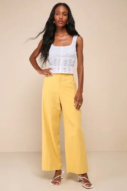 Dashing Sweetness Yellow High-Rise Wide-Leg Trouser Pants sold by Lulus