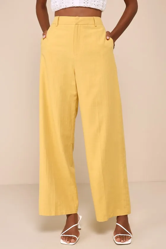 Dashing Sweetness Yellow High-Rise Wide-Leg Trouser Pants sold by Lulus product image thumbnail 2