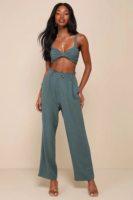 Favorite Vacation Teal Green Linen Two-Piece Trouser Jumpsuit sold by Lulus