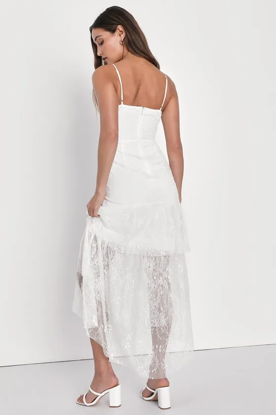 Elaborate Love White Lace Bustier Tiered High-Low Maxi Dress sold by Lulus product image thumbnail 4