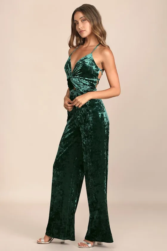 Dreams of Disco Emerald Green Velvet Lace-Up Jumpsuit sold by Lulus product image thumbnail 4
